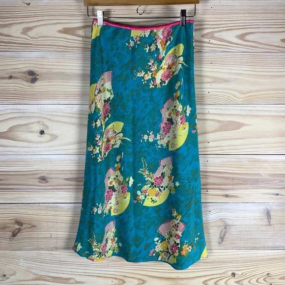 Melissa Dresses & Skirts - Y2K Melissa Skirt Women Medium Teal Blue Floral Fan‎ Asian Midi Skirt Delicate